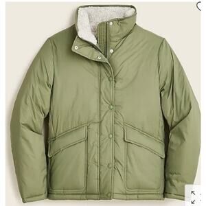 NWT J. CREW Retail $248 Women's SHERPA-LINED PUFFER JACKET SURPLUS GREEN Size XS